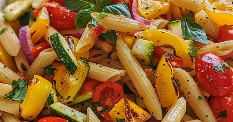 Salade de pâtes aux légumes grillés vegan irrésistible