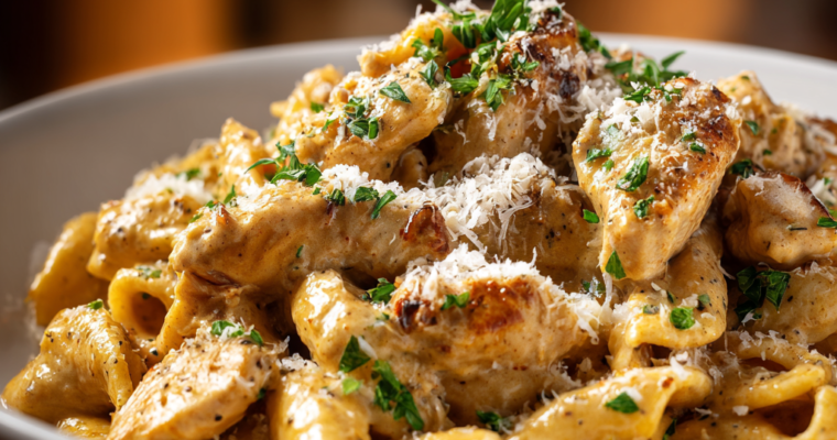 Pâtes à la crème et poulet (recette facile)