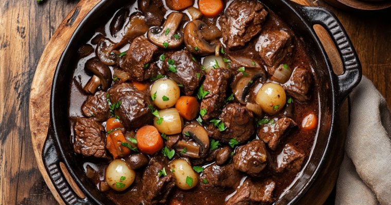 Recette facile de Bœuf Bourguignon irrésistible et réconfortante