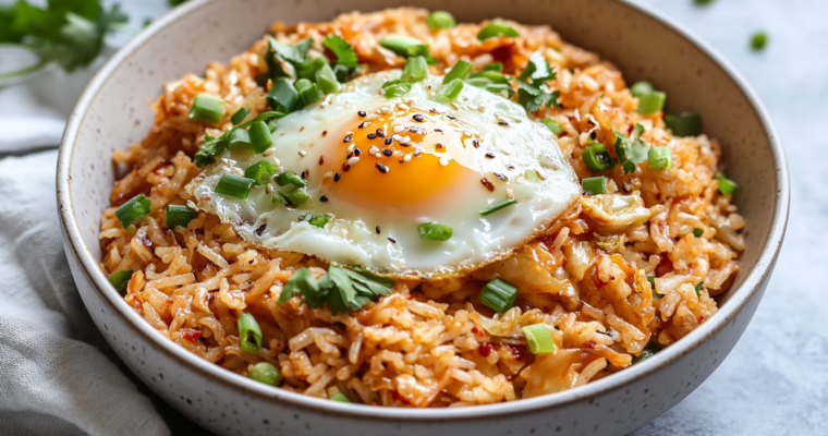 Riz Sauté Kimchi & Œuf Coulant : Une Délicieuse Évasion