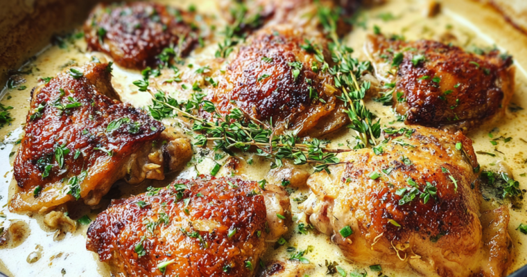 Poulet au vin blanc, crème et moutarde : irrésistible!